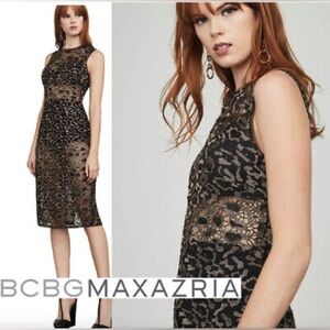 BCBG MAXAZRIA Riley Metallic Leopard Dress BLACK - GOLD Metallic